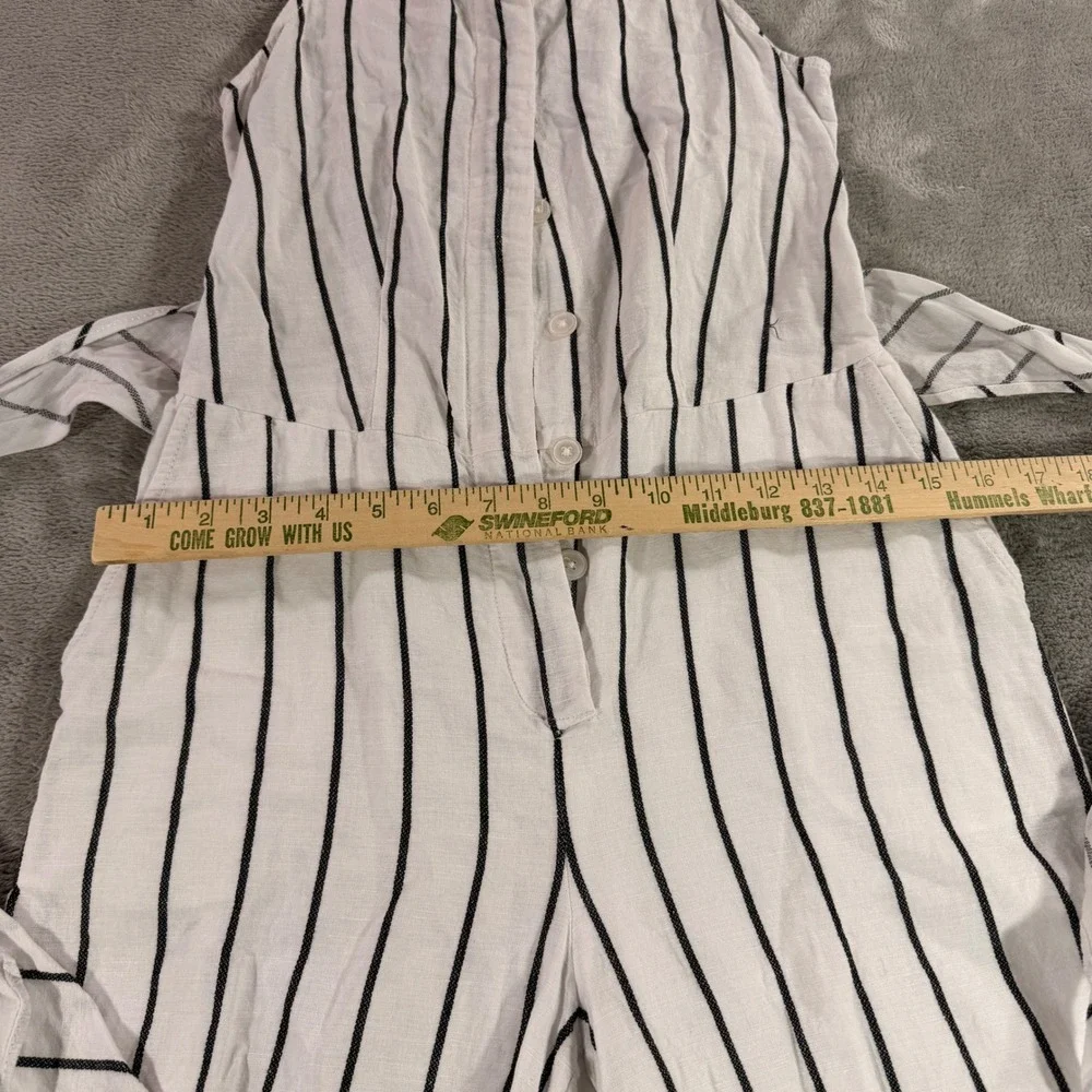 Banana Republic Jumpsuit Womens 00P White Black Stripe Linen Cotton Wide Leg